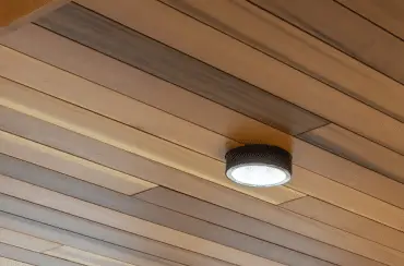 Light on wood ceiling