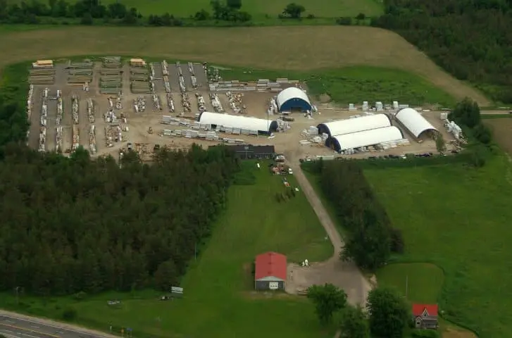 Ariel shot of Trans Canada Wood Products timber mill yard