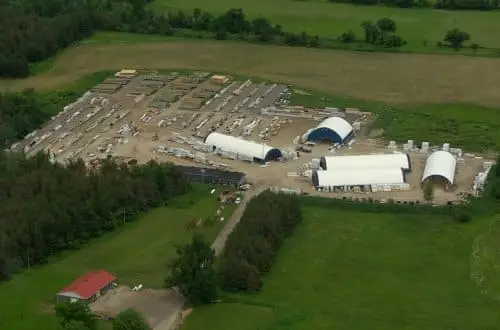 Ariel shot of Trans Canada Wood Products timber mill yard